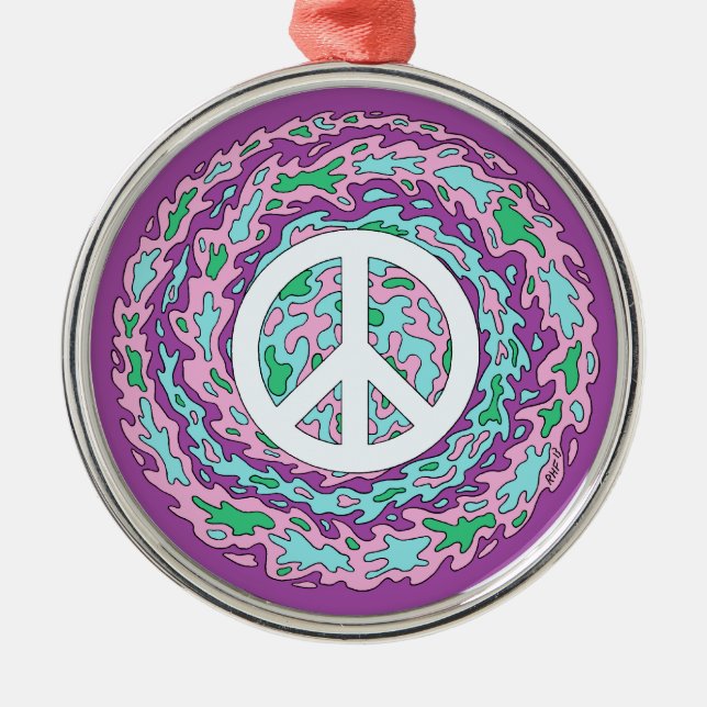 Psychedelic Peace Metal Tree Decoration (Front)