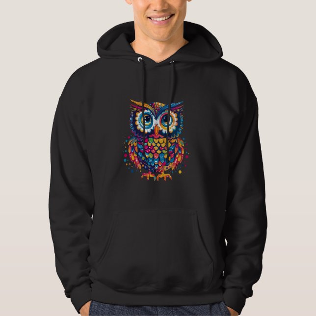 Psychedelic Peace Owl Love Colourful Harmony Unity Hoodie (Front)