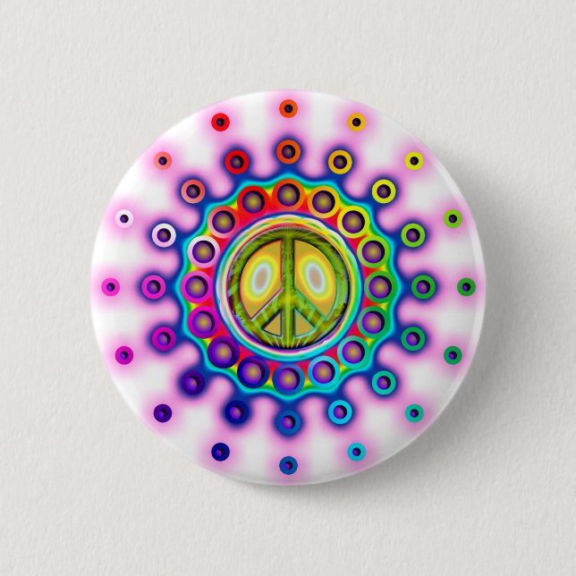 PSYCHEDELIC PEACE SIGN 6 CM ROUND BADGE (Front)