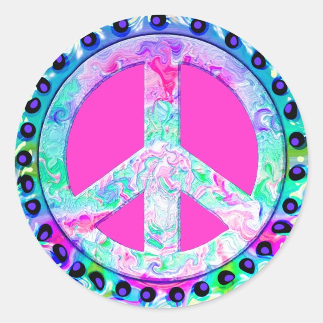Psychedelic Peace Sign Abstract Classic Round Sticker (Front)