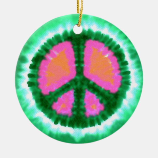 Psychedelic Peace Sign Christmas Ceramic Tree Decoration (Front)