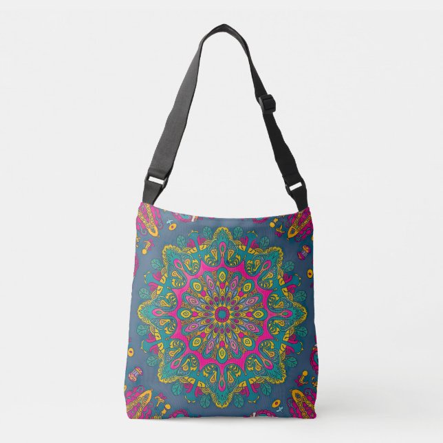 Psychedelic Peacock Mandala Crossbody Bag (Front)