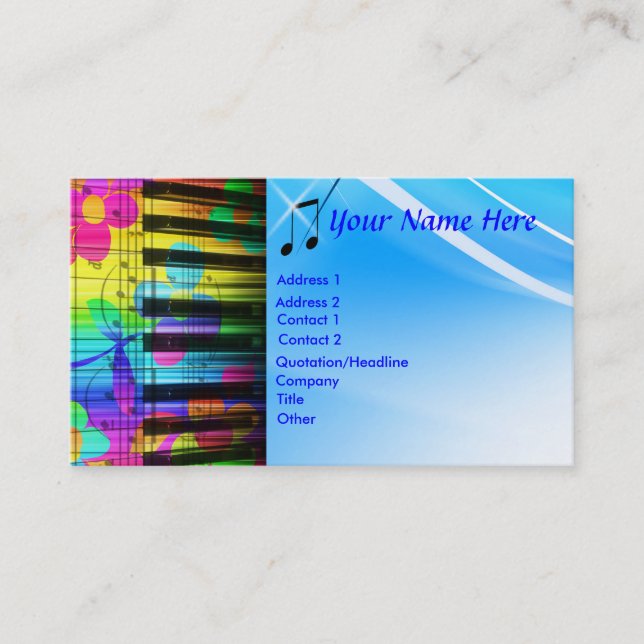 Psychedelic Piano Keyboard and Flowers Business Card (Front)