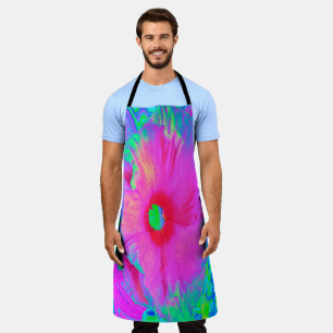 Psychedelic Pink and Red Hibiscus Flower Apron