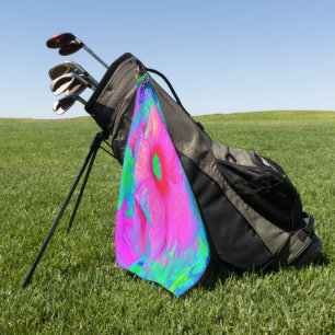 Psychedelic Pink and Red Hibiscus Flower Golf Towel