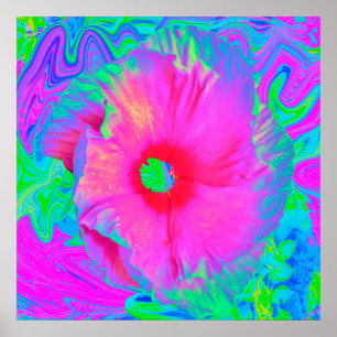 Psychedelic Pink and Red Hibiscus Flower Poster