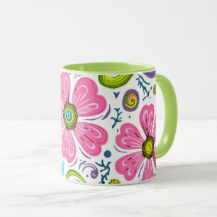 Psychedelic Pink Floral Swirls Graphic Art Mug