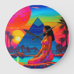 Psychedelic Pink Pyramid Princess Large Clock