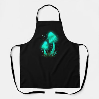 Psychedelic Pixie Cap Glowing Cyan Mushroom Apron