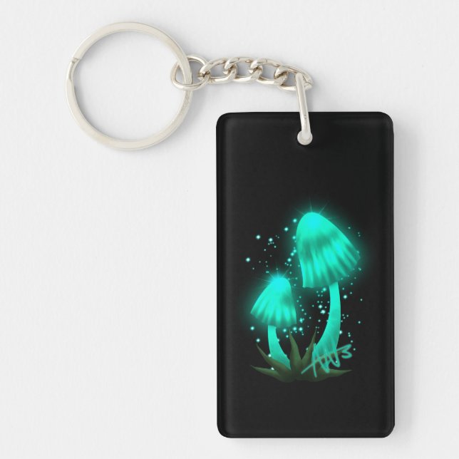 Psychedelic Pixie Cap Glowing Cyan Mushroom Key Ring (Front)