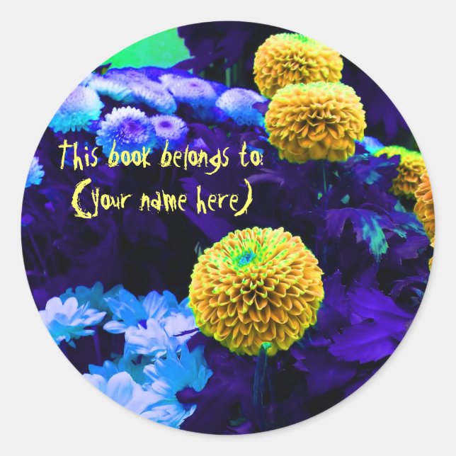 Psychedelic pop flowers bookplate classic round sticker (Front)