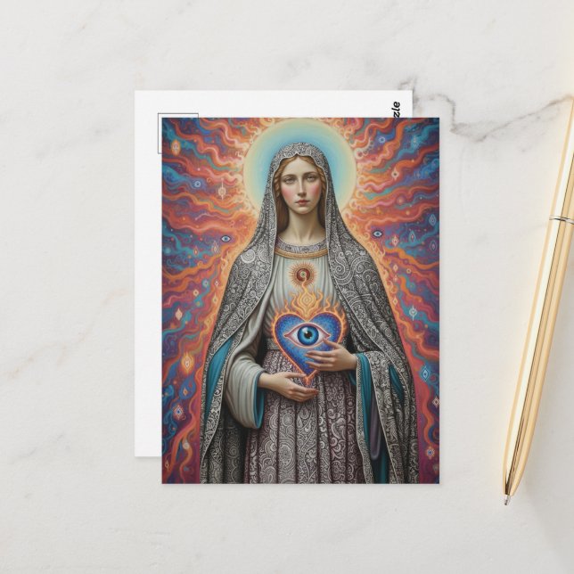  psychedelic Protection From Evil Mary Postcard (Front/Back In Situ)
