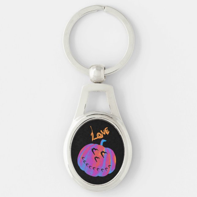 Psychedelic Pumpkin Heart Key Chain (Front)