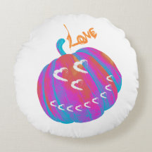Psychedelic Pumpkin Heart round pillow