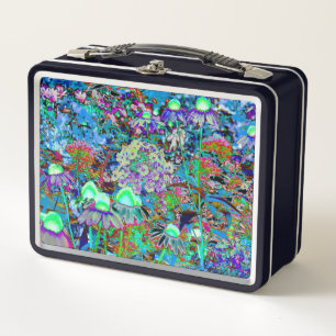 Psychedelic Purple and Lime Green Garden Flowers Metal Lunch Box