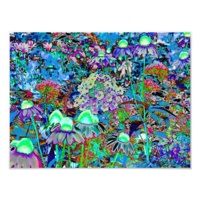 Psychedelic Purple and Lime Green Garden Flowers Photo Print (Front)