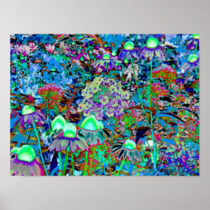 Psychedelic Purple and Lime Green Garden Flowers Poster