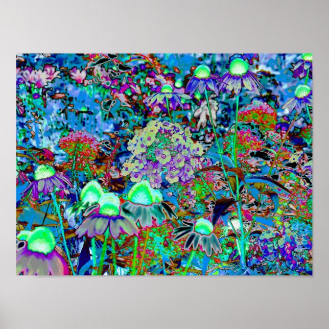 Psychedelic Purple and Lime Green Garden Flowers Poster (Front)