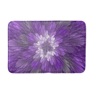 Psychedelic Purple Flower Abstract Fractal Art Bath Mat