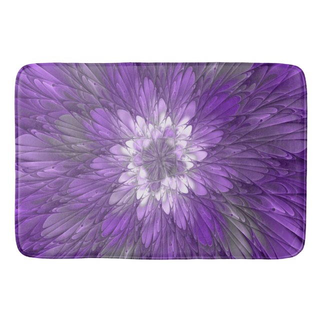 Psychedelic Purple Flower Abstract Fractal Art Bath Mat (Front)