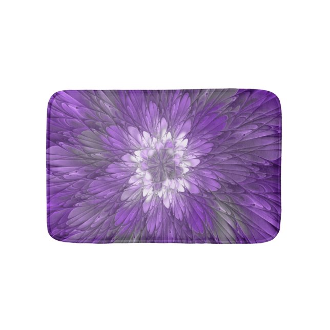Psychedelic Purple Flower Abstract Fractal Art Bath Mat (Front)
