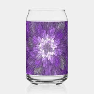 Psychedelic Purple Flower Abstract Fractal Art Can Glass