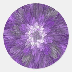 Psychedelic Purple Flower Abstract Fractal Art Classic Round Sticker