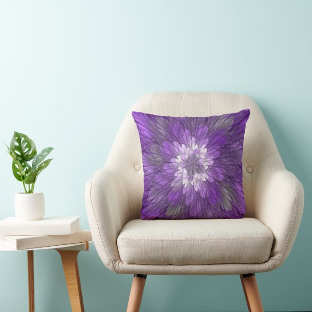 Psychedelic Purple Flower Abstract Fractal Art Cushion (Chair)