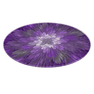 Psychedelic Purple Flower Abstract Fractal Art Cutting Board