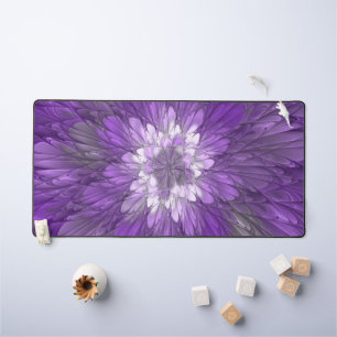 Psychedelic Purple Flower Abstract Fractal Art Desk Mat
