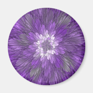 Psychedelic Purple Flower Abstract Fractal Art Magnet