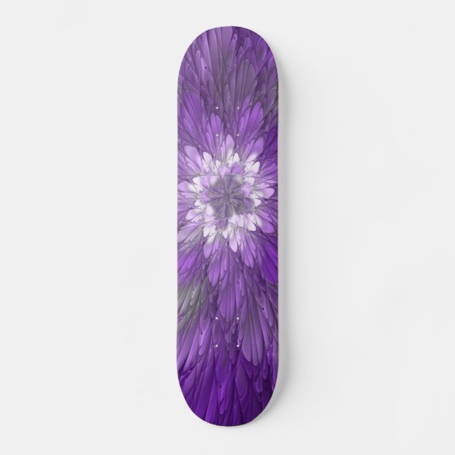 Psychedelic Purple Flower Abstract Fractal Art Skateboard (Front)