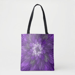 Psychedelic Purple Flower Abstract Fractal Art Tote Bag