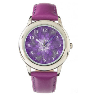 Psychedelic Purple Flower Abstract Fractal Art Watch