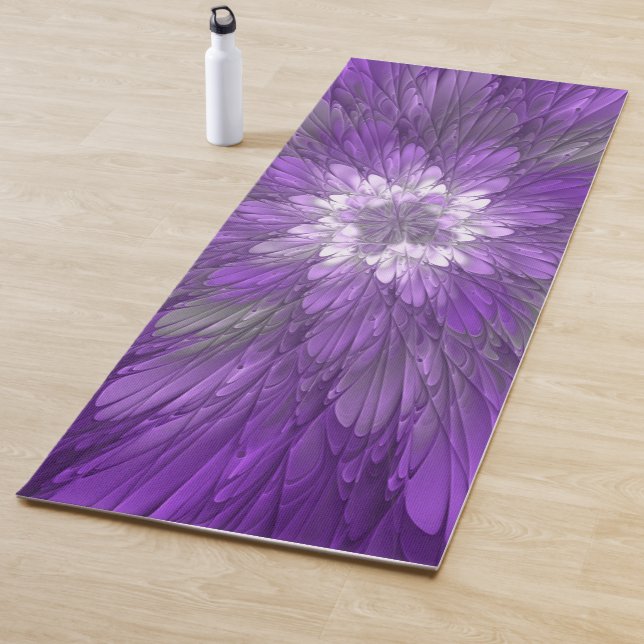 Psychedelic Purple Flower Abstract Fractal Art Yoga Mat (In Situ)
