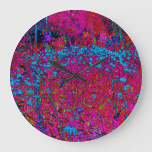 Psychedelic Purple Lily Flower Magenta Garden Large Clock