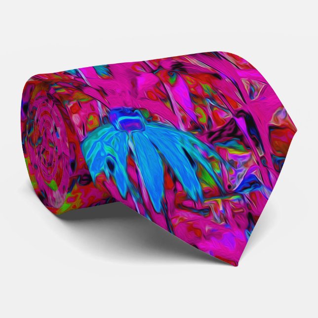 Psychedelic Purple Lily Flower Magenta Garden Tie (Rolled)