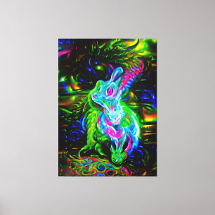 Psychedelic Rabbit Dragon in Neon Fantasy Canvas Print