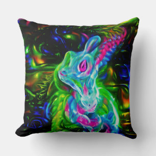 Psychedelic Rabbit Dragon in Neon Fantasy Cushion