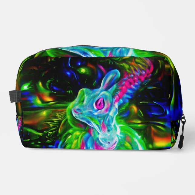 Psychedelic Rabbit Dragon in Neon Fantasy Dopp Kit (Front)