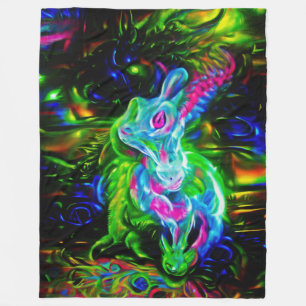 Psychedelic Rabbit Dragon in Neon Fantasy Fleece Blanket