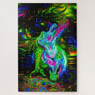Psychedelic Rabbit Dragon in Neon Fantasy Jigsaw Puzzle