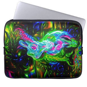 Psychedelic Rabbit Dragon in Neon Fantasy Laptop Sleeve