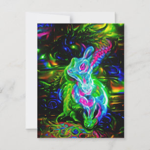 Psychedelic Rabbit Dragon in Neon Fantasy Postcard