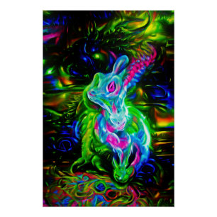 Psychedelic Rabbit Dragon in Neon Fantasy Poster