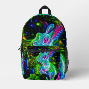 Psychedelic Rabbit Dragon in Neon Fantasy Printed Backpack