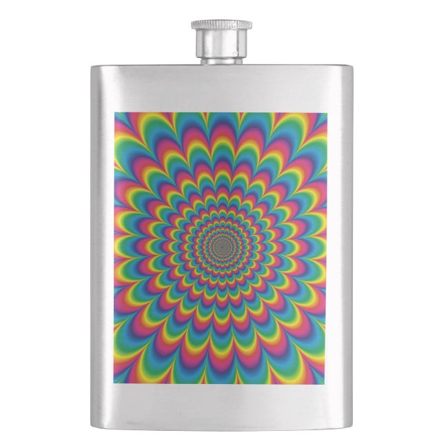 Psychedelic rainbow abstract design hip flask (Front)