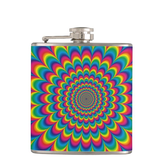 Psychedelic rainbow abstract design hip flask (Front)