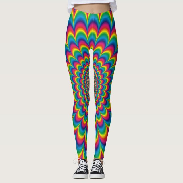 Psychedelic rainbow abstract design leggings (Front)
