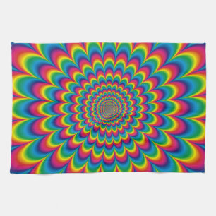 Psychedelic rainbow abstract design tea towel